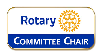 Rotary Logo pin with blue bar that says Committee Chair