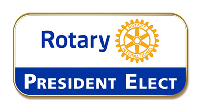 Rotary Logo pin with blue bar that says President Elect
